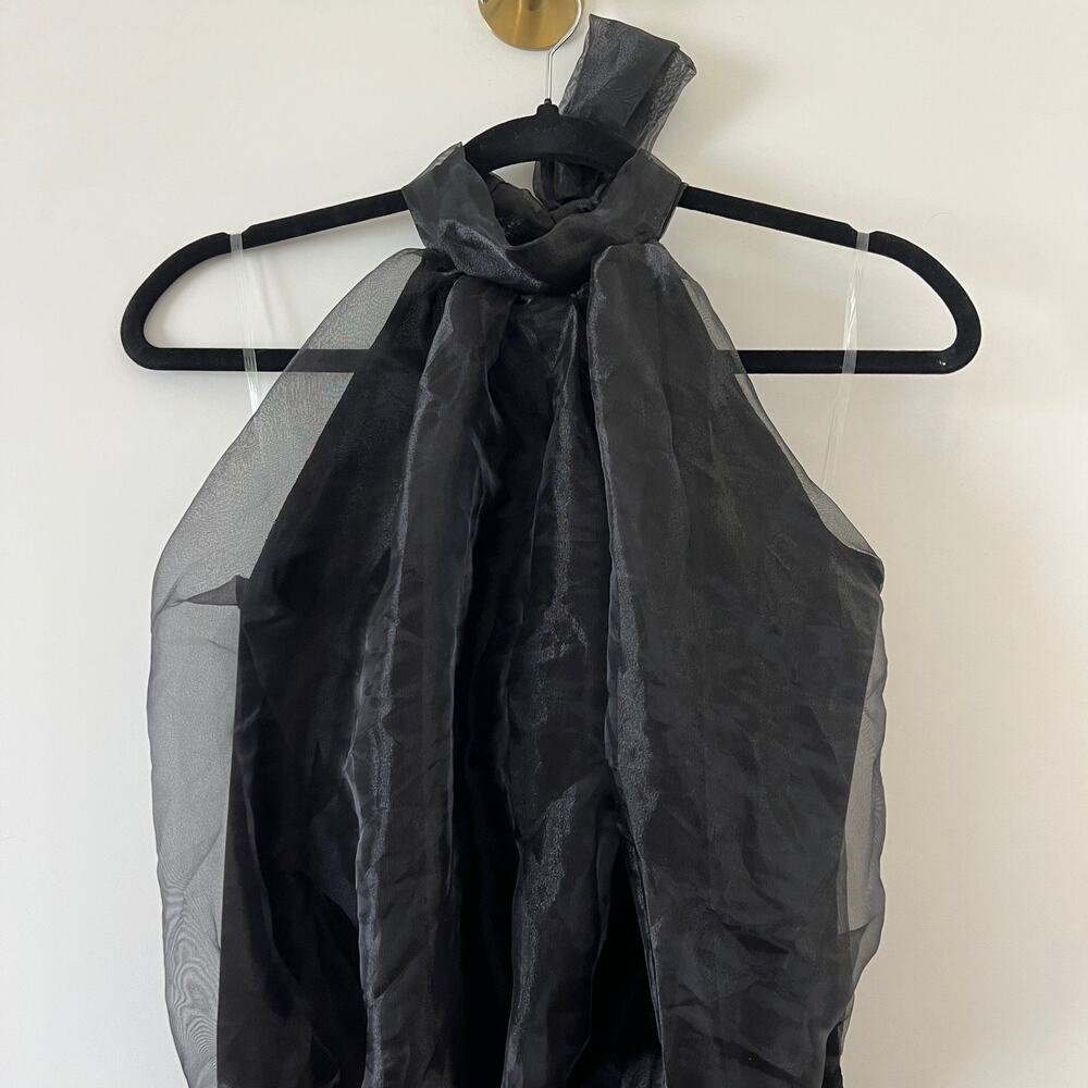 Klesis Black Organza Halter Mock Neck Thong Bodysuit Womens Medium - Picture 8 of 13